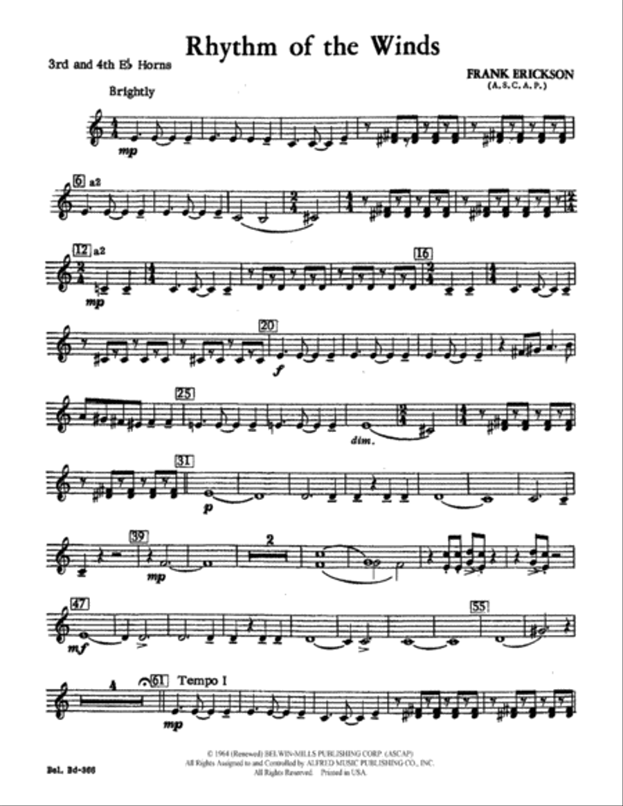 Rhythm of the Winds: (World Part) 3rd & 4th Horngs in E-flat Concert Band scores gallery preview page 1