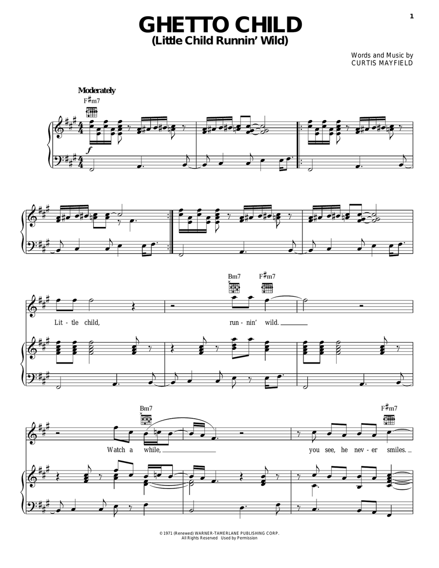 Ghetto Child (Little Child Runnin' Wild) Piano, Vocal, Guitar scores gallery preview page 1