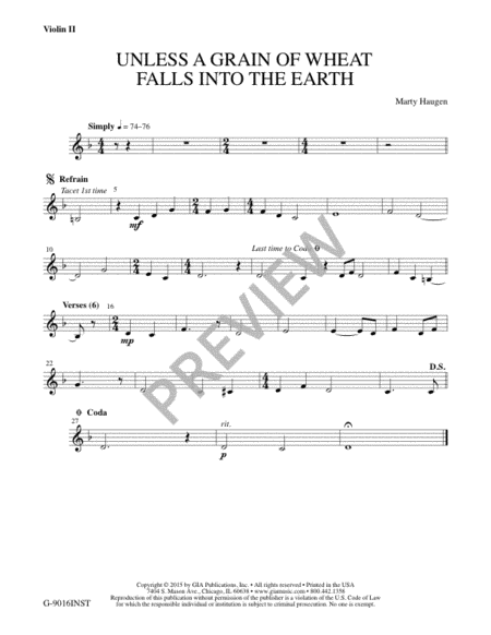 Unless a Grain of Wheat Falls into the Earth - Instrument edition
