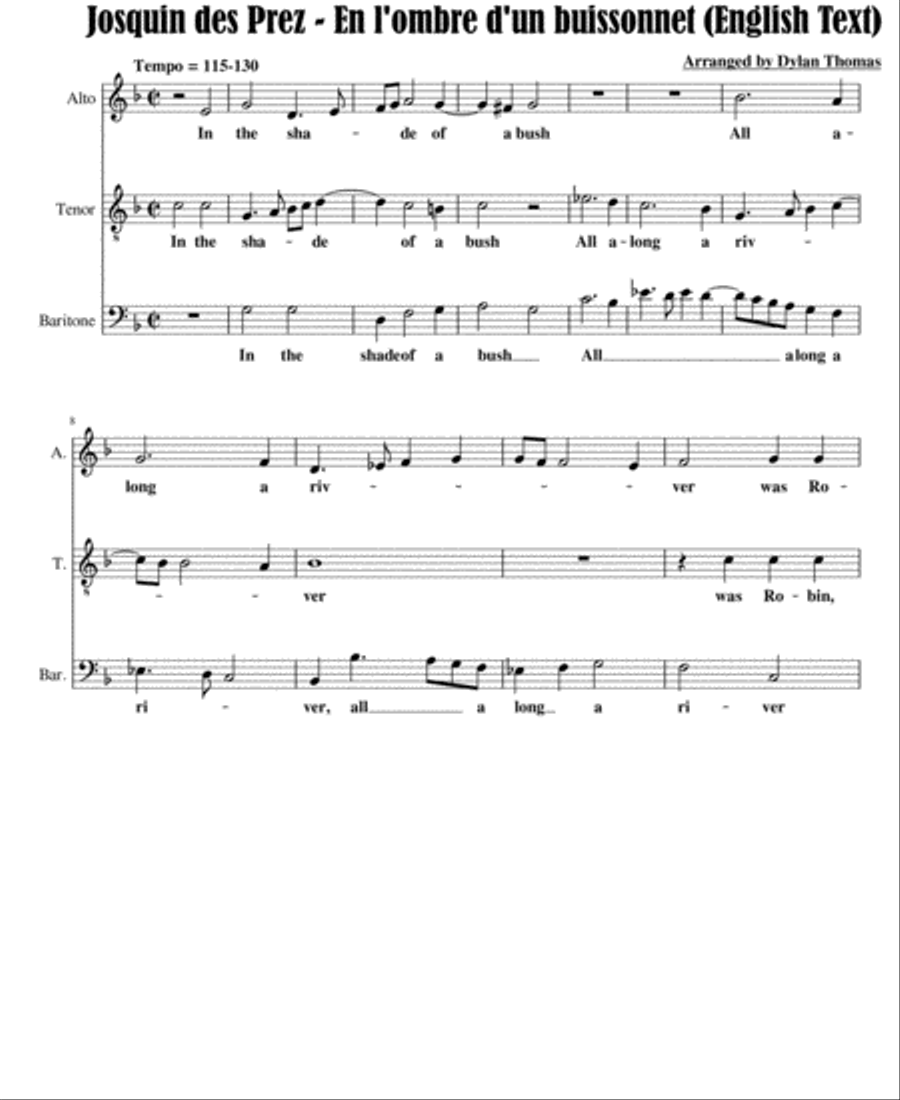 Josquin des Prez - En l'ombre d'un buissonnet Choir scores gallery preview page 1
