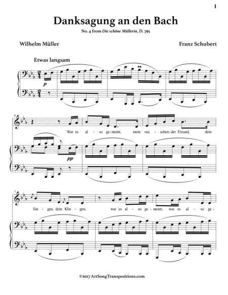 SCHUBERT: Danksagung an den Bach, D. 795 no. 4 (transposed to E-flat major)