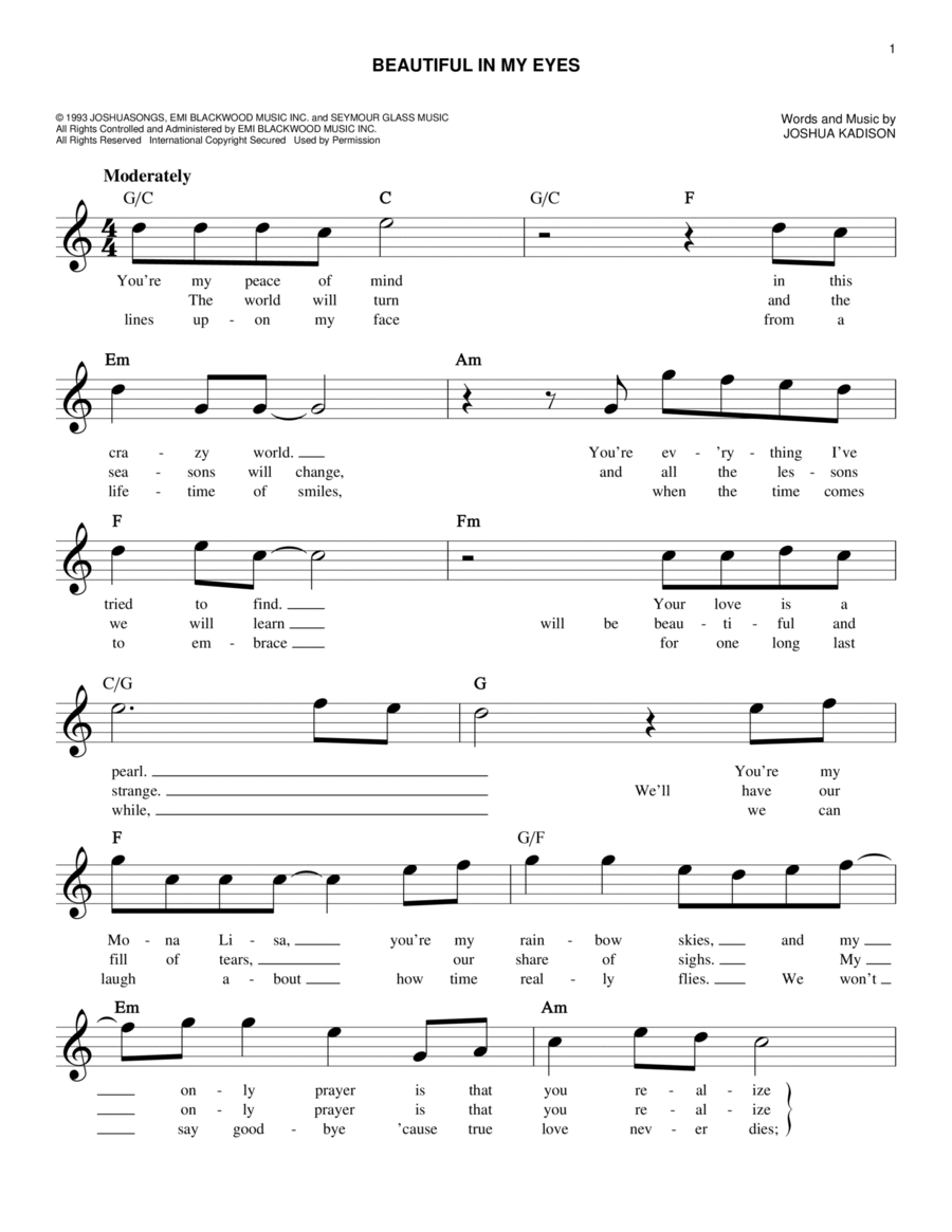 Beautiful In My Eyes Piano scores gallery preview page 1