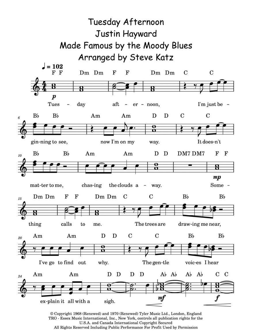 Tuesday Afternoon (Forever Afternoon) Piano scores gallery preview page 1