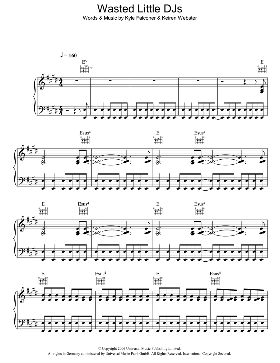 Wasted Little DJs Piano, Vocal, Guitar scores gallery preview page 1
