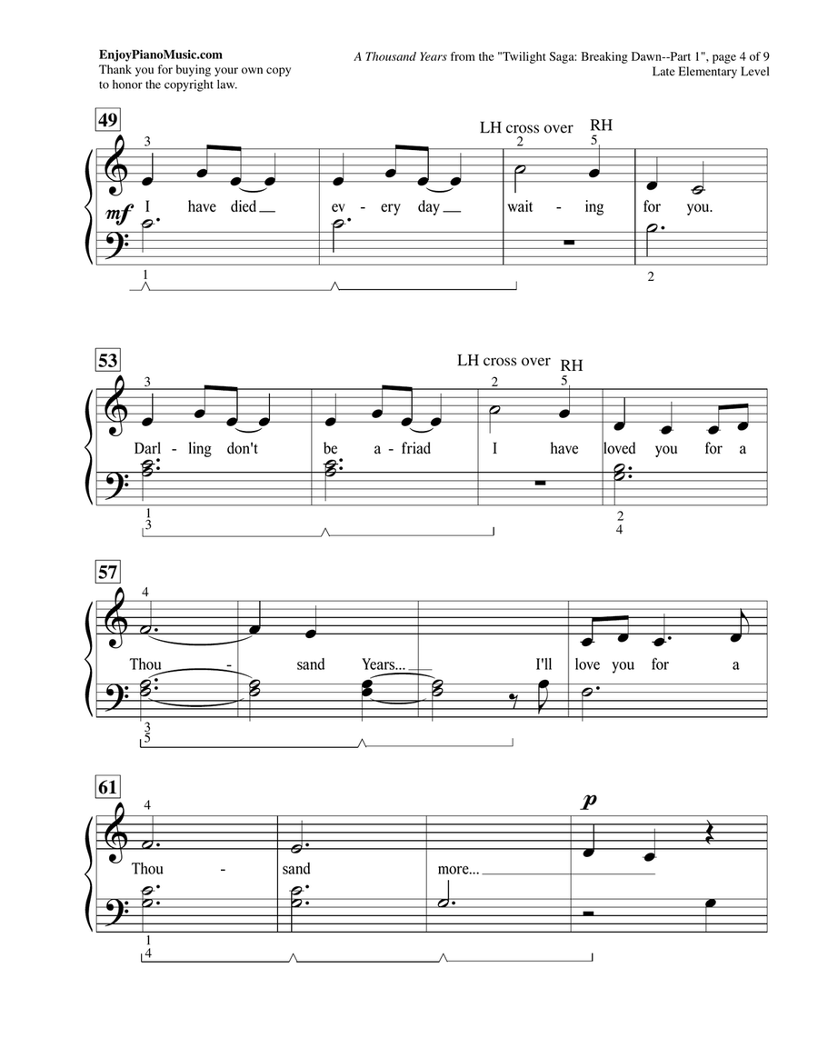 A Thousand Years Piano Method scores gallery preview page 5