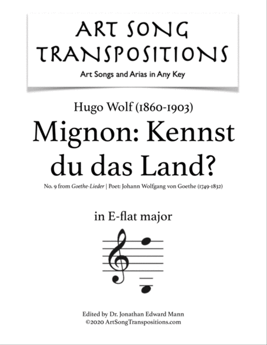 WOLF: Mignon: Kennst du das Land? (transposed to E-flat major) Voice scores gallery preview page 1