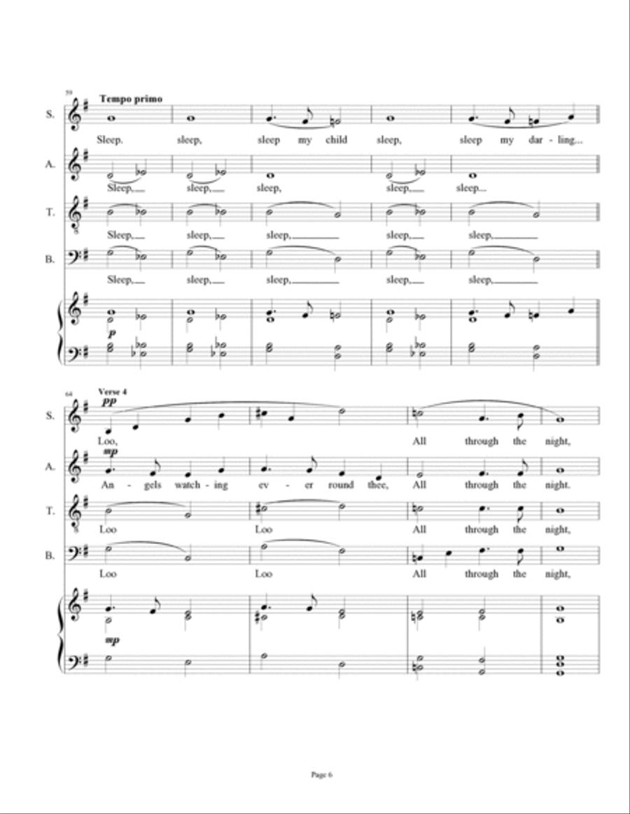 All Through the Night (Ar Hyd Y Nos) - Welsh Christmas Carol Hymn tune 4-Part scores gallery preview page 6