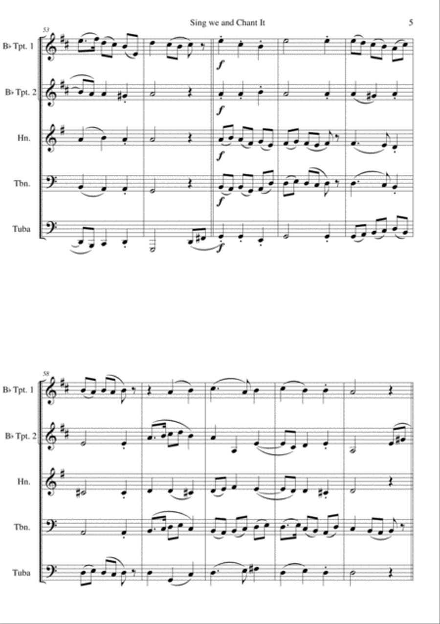 Sing we and chant it (with variations) for brass quintet Brass Quintet scores gallery preview page 5