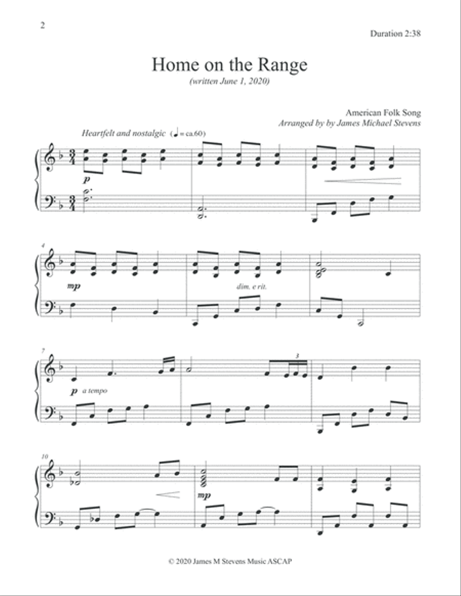 Home on the Range - American Folk Song Piano Solo scores gallery preview page 2