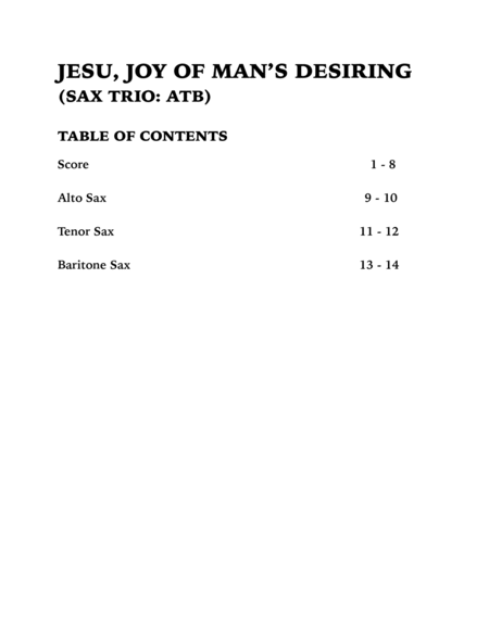 Jesu, Joy of Man's Desiring (Sax Trio: ATB) image number null