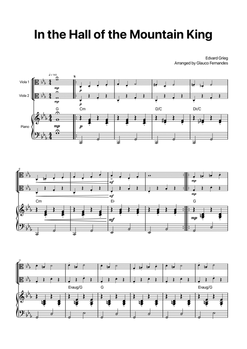 In the Hall of the Mountain King - Viola Duet with Piano and Chord Notations image number null