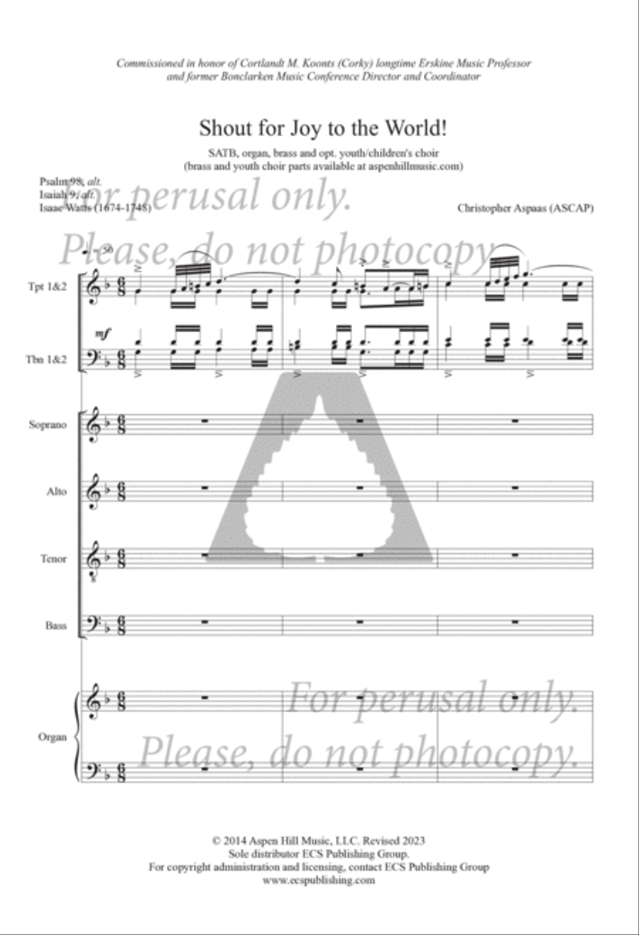 Shout for Joy to the World (Brass Full Score) Choir scores gallery preview page 3