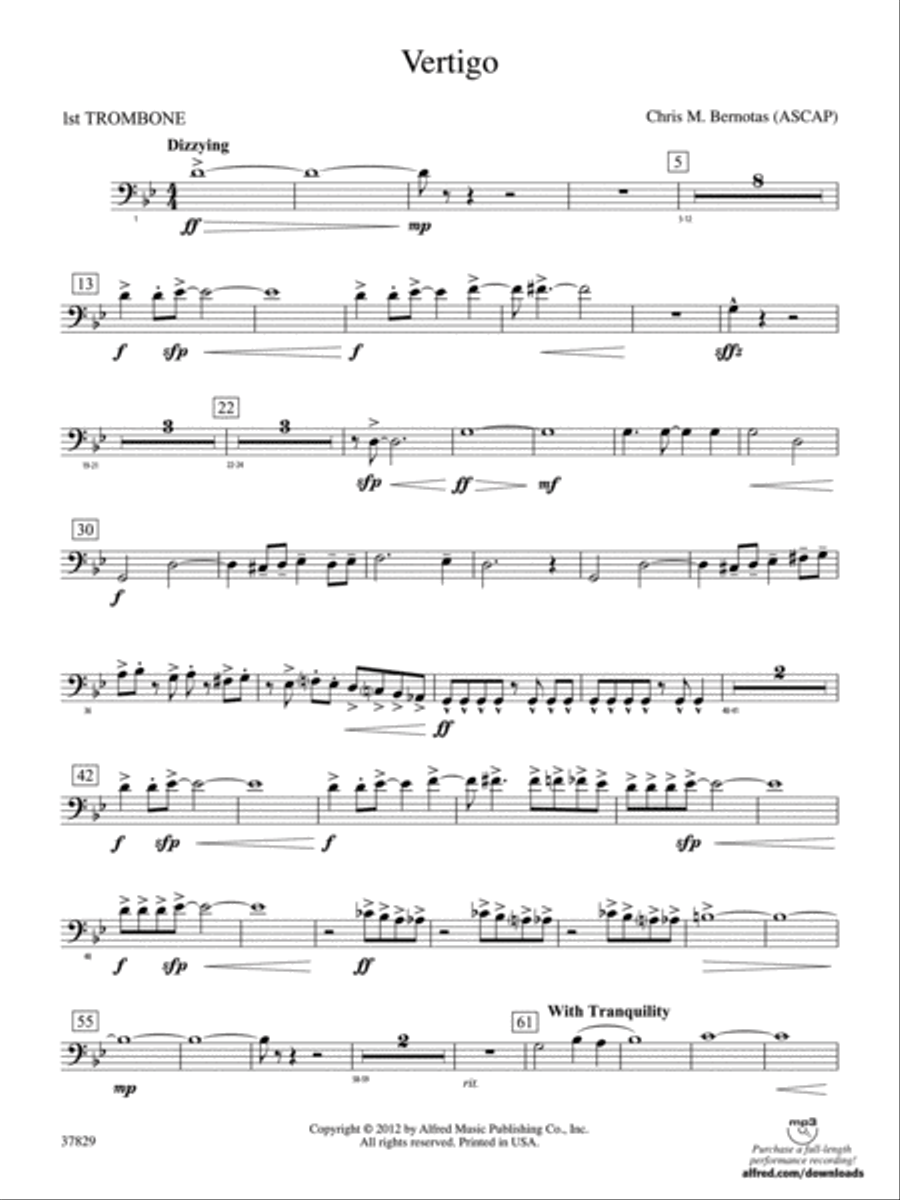 Vertigo: 1st Trombone Concert Band scores gallery preview page 1