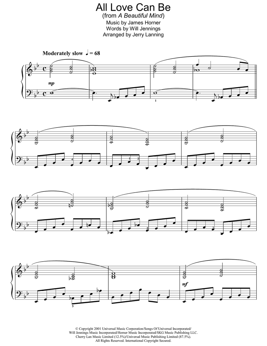 All Love Can Be (from A Beautiful Mind) Piano Solo scores gallery preview page 1
