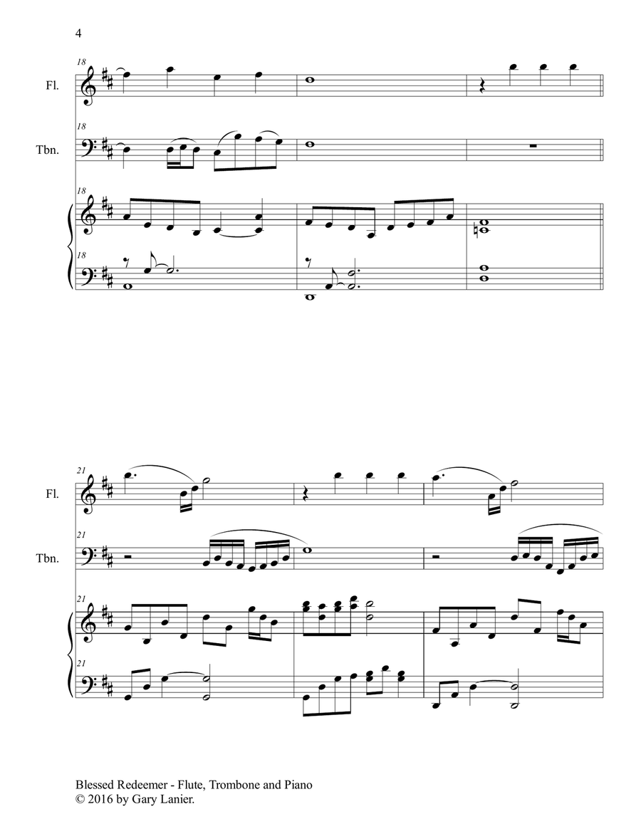 BLESSED REDEEMER (Trio – Flute, Trombone & Piano with Score/Parts) Flute scores gallery preview page 5