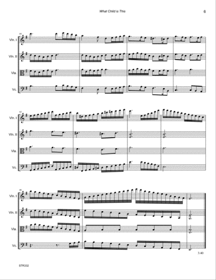 WHAT CHILD IS THIS? (Greensleeves) arranged for STRING QUARTET String Quartet scores gallery preview page 6
