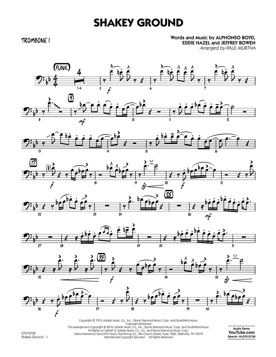 Shakey Ground (arr. Paul Murtha) - Trombone 1