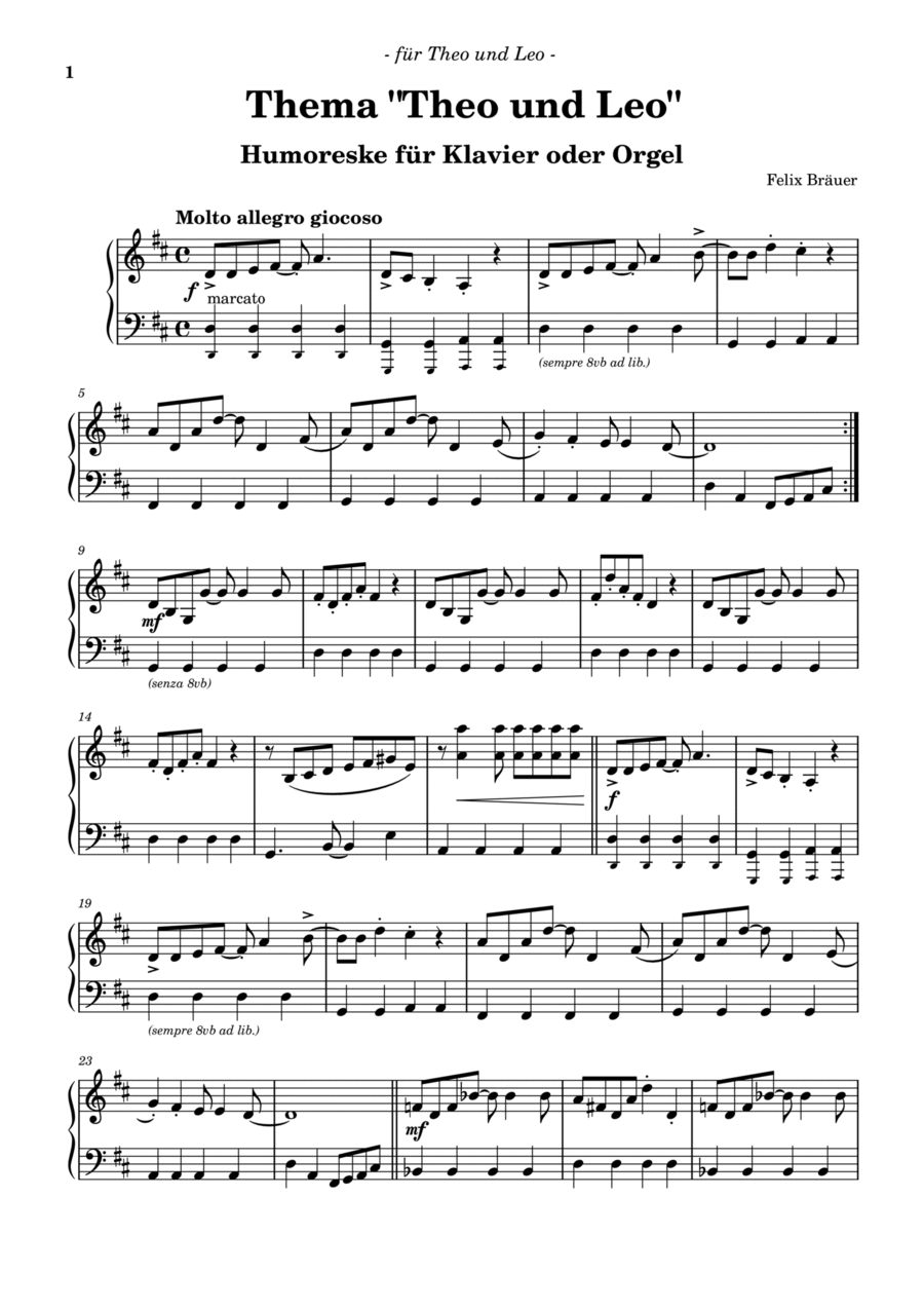 Thema Theo und Leo (Humoreske) für Klavier oder Orgel Piano scores gallery preview page 1