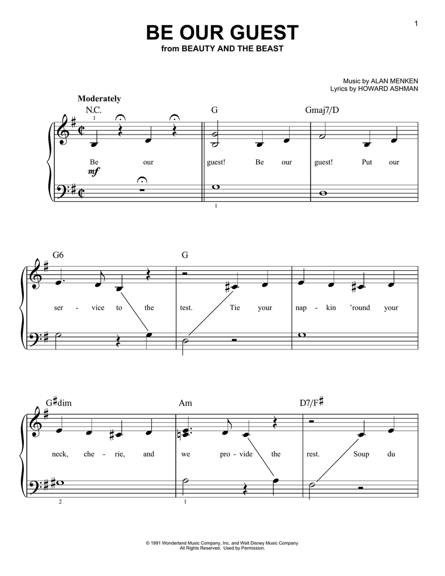 Be Our Guest (from Beauty And The Beast) Easy Piano scores gallery preview page 1