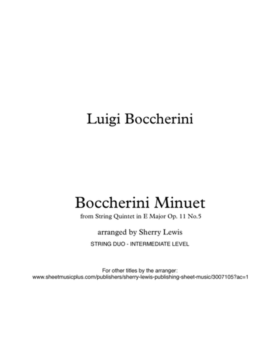 BOCCHERINI MINUET - (Minuet Op. 11 No. 5) for String Duo, Intermediate Level for violin and cello image number null