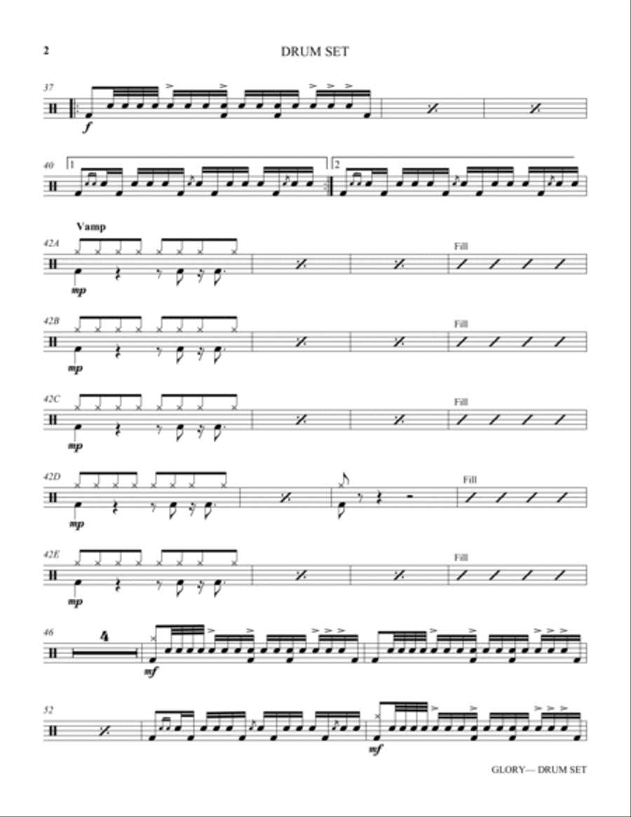 Glory (from Selma) (arr. Eugene Rogers) - Drum Set Choir scores gallery preview page 2