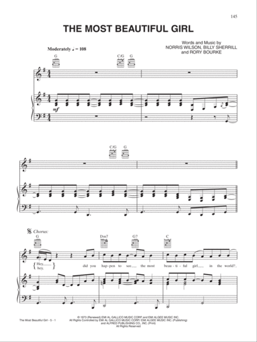 The Most Beautiful Girl Piano, Vocal, Guitar scores gallery preview page 1