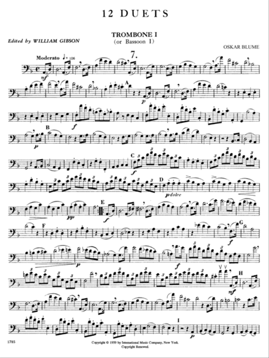 Twelve Duets For Two Trombones Or Two Bassoons: Volume II