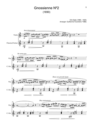 Erik Satie - Gnossienne Nº2. Arrangement for Violin and Classical Guitar. Score and Parts.