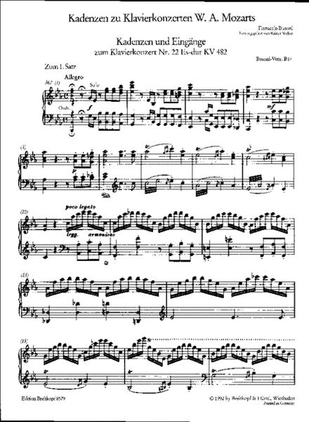 Cadenzas for W. A. Mozart's Piano Concertos