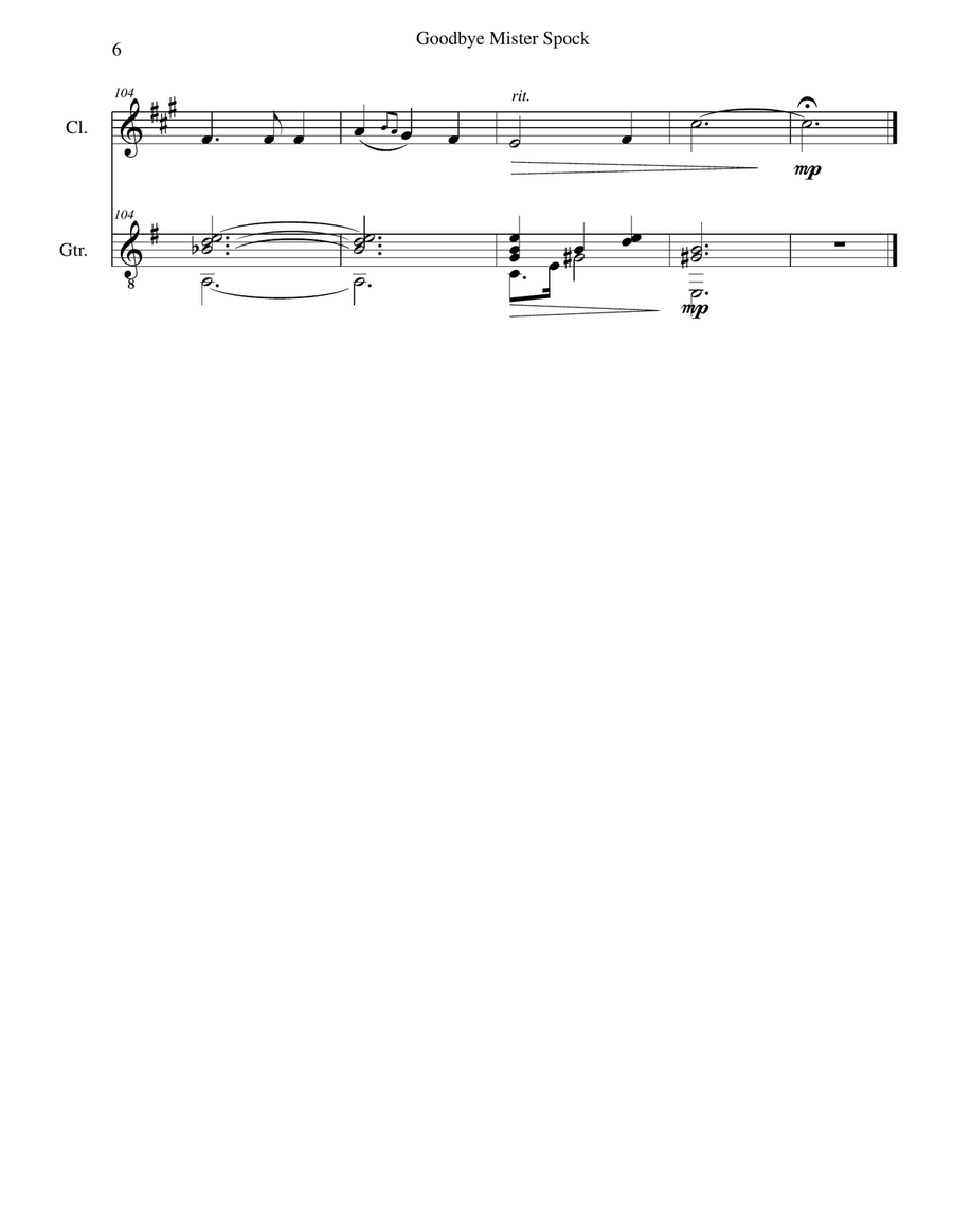 Goodbye Mister Spock for clarinet and guitar Clarinet scores gallery preview page 6