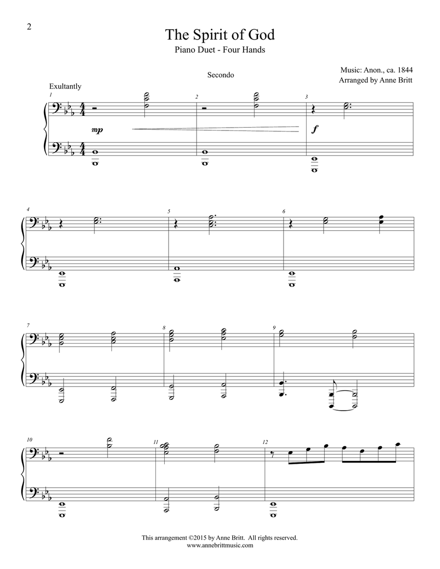 The Spirit of God (piano duet) 1 Piano, 4-Hands scores gallery preview page 2