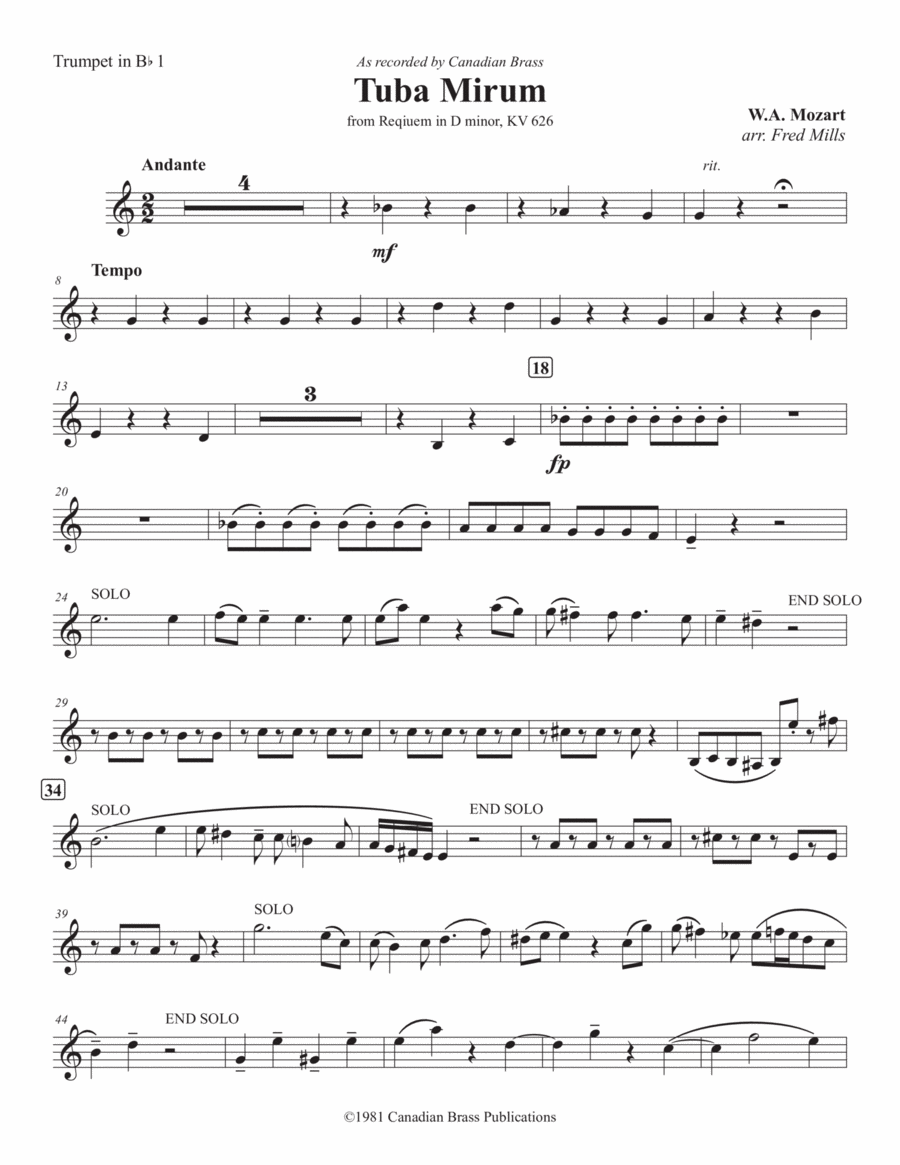 Tuba Mirum - Bb Trumpet 1 Brass Quintet scores gallery preview page 1