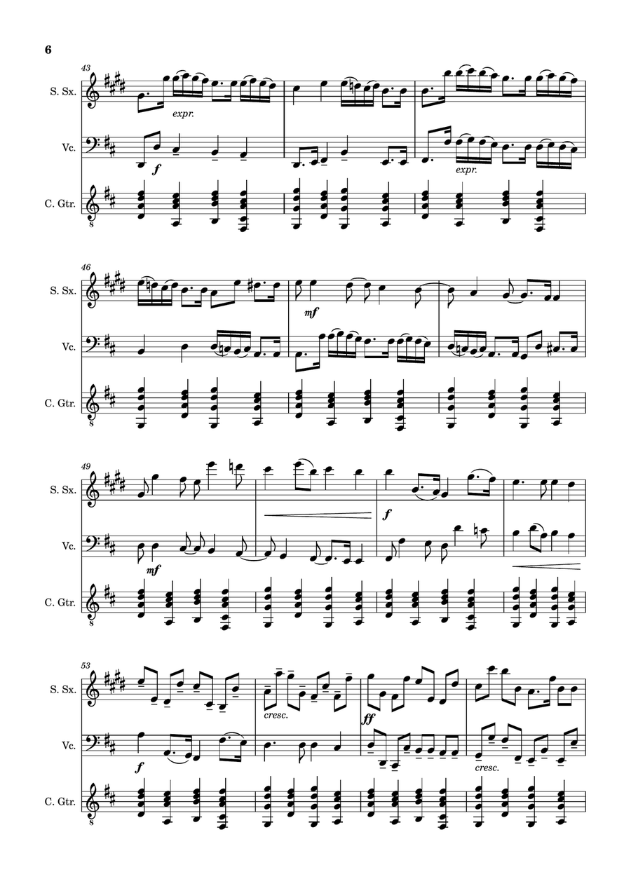 Canon in D Major, P.37; T.337. S. Sax, Cello, and Guitar. Score and Parts. Chamber Music scores gallery preview page 6