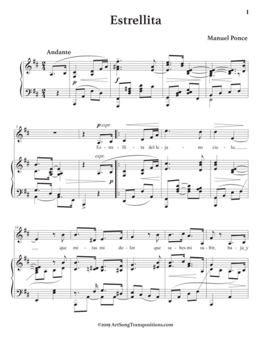 PONCE: Estrellita (transposed to D major)