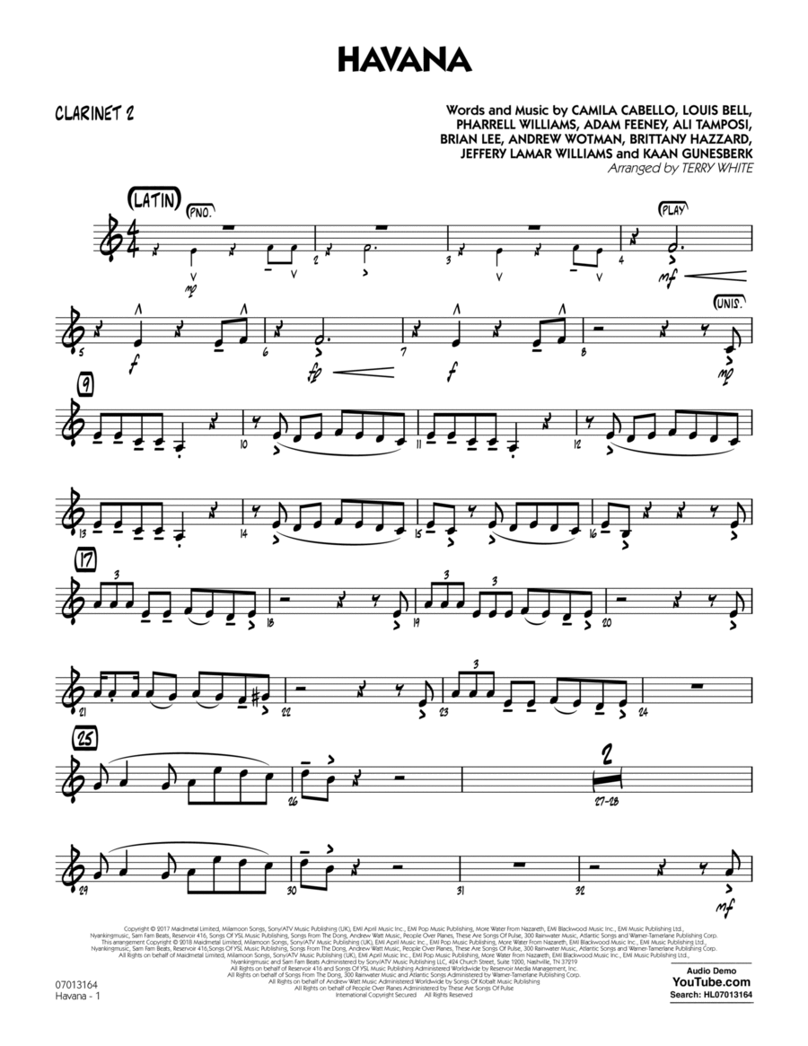Havana - Clarinet 2 Clarinet scores gallery preview page 1
