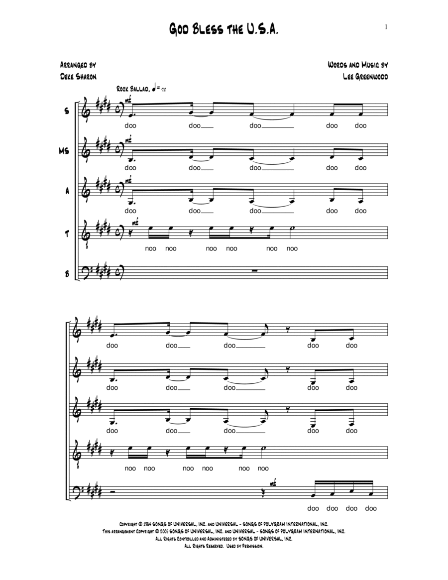 God Bless the U.S.A A Cappella scores gallery preview page 1