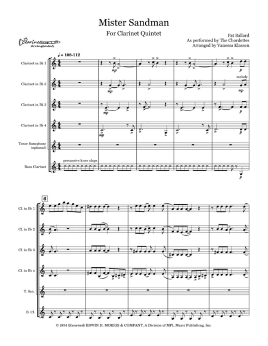 Mister Sandman Clarinet Quintet scores gallery preview page 4