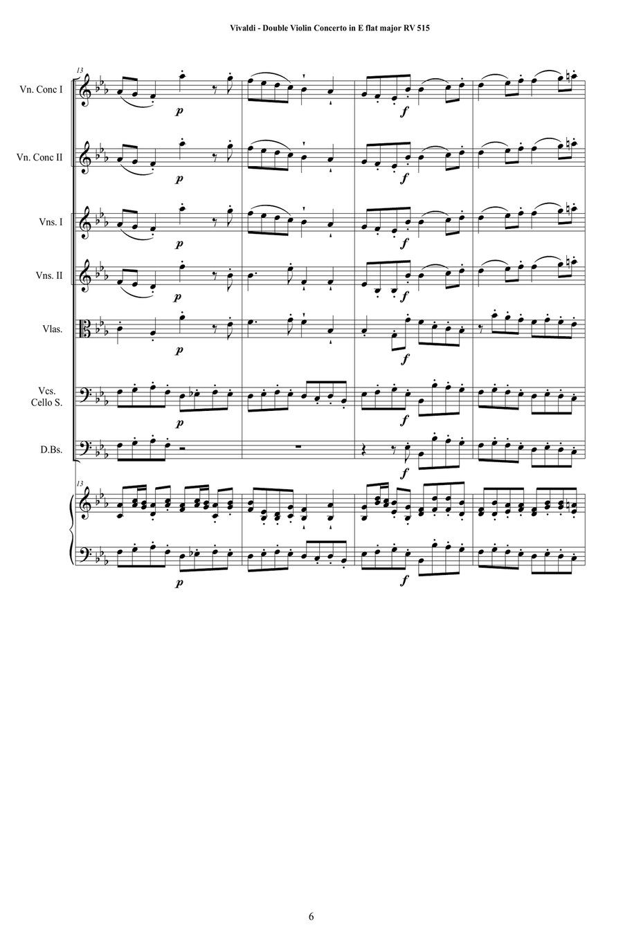 Vivaldi - Double Violin Concerto in E flat major RV 515 for Two Violins, Strings and Cembalo Chamber Orchestra scores gallery preview page 6