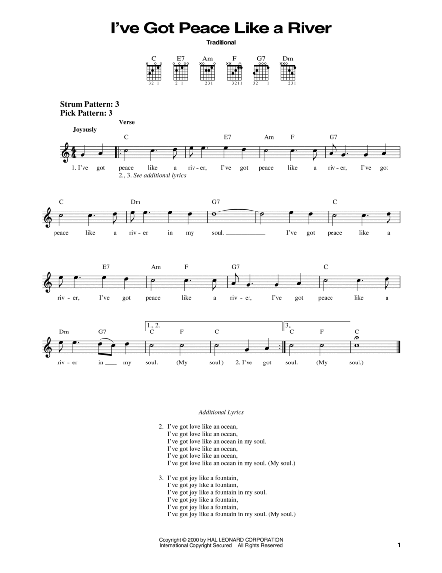 I've Got Peace Like A River Easy Guitar scores gallery preview page 1