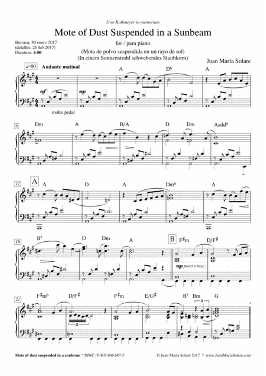 Mote of Dust Suspended in a Sunbeam [piano solo] Piano Solo scores gallery preview page 2