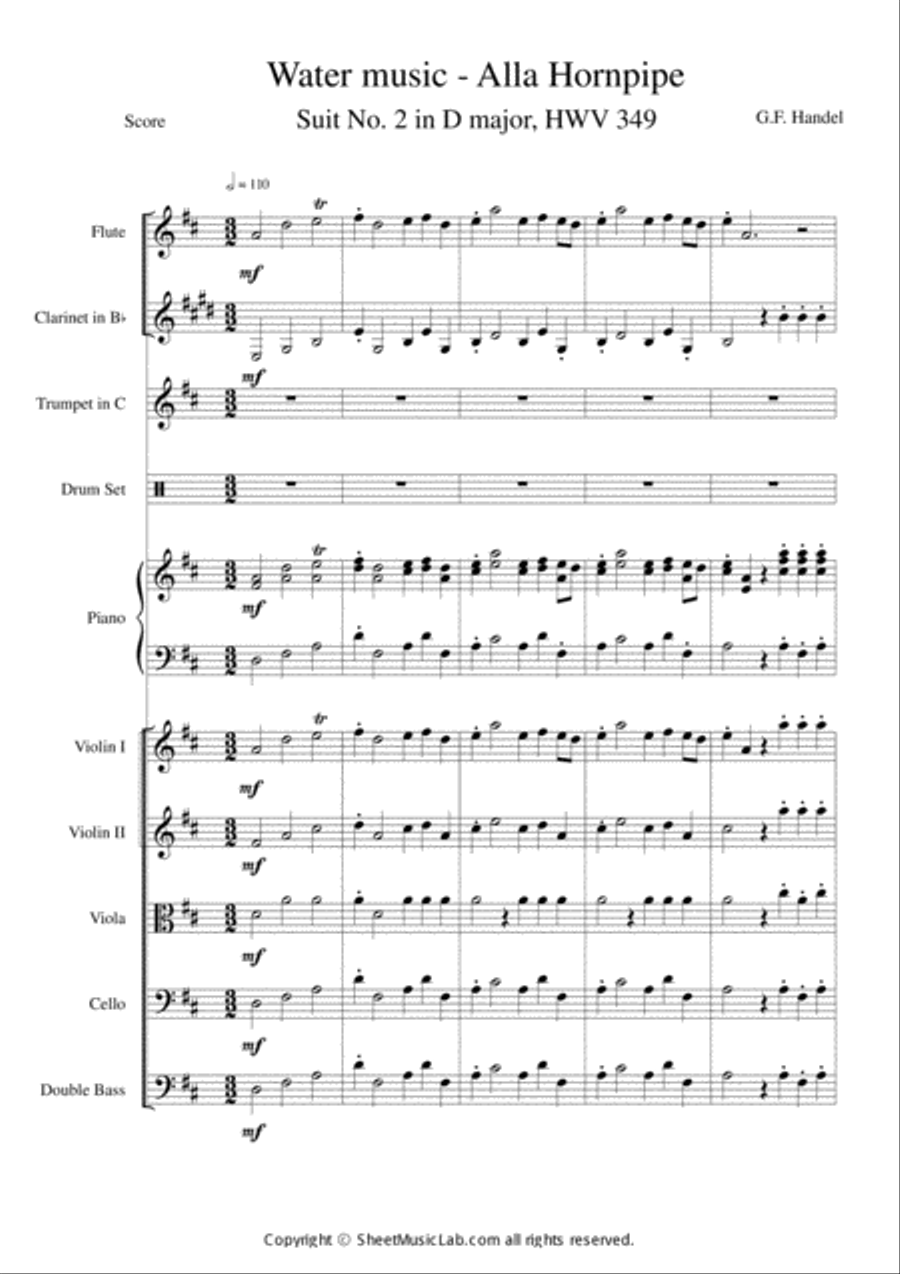 Water Music Suite II HWV 349_ no.12 Alla Hornpipe Orchestra scores gallery preview page 1