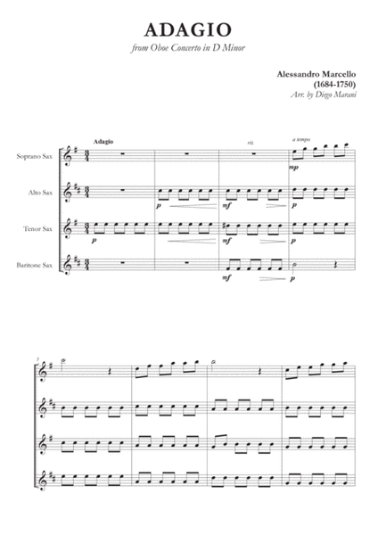 Marcello's Adagio for Saxophone Quartet image number null