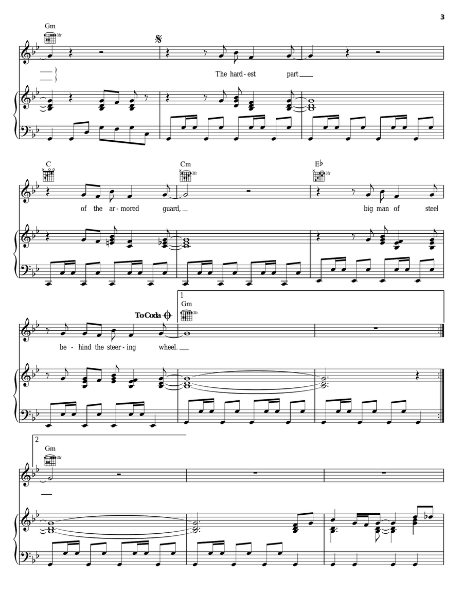 The Hardest Part Piano, Vocal, Guitar scores gallery preview page 3