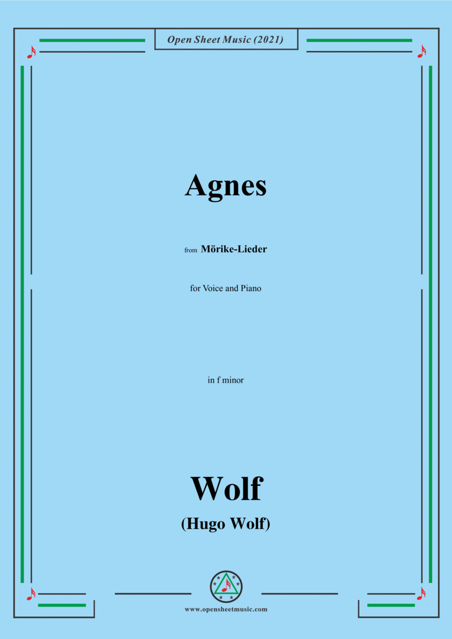 Wolf-Agnes,in f minor,IHW 22 No.14,from Morike-Lieder,for Voice and Piano Voice Solo scores gallery preview page 1