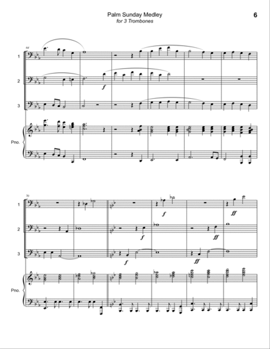 PALM SUNDAY MEDLEY - 3 TROMBONES with Piano (medley of hymns) Brass Duet scores gallery preview page 6