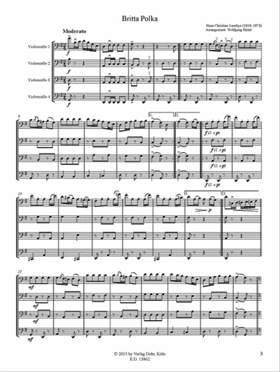 Britta Polka (für vier Violoncelli) Cello scores gallery preview page 2