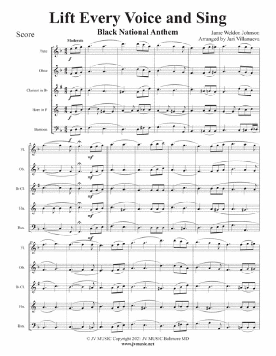 Lift Every Voice and Sing Black National Anthem for Woodwind Quintet Woodwind Quintet scores gallery preview page 2