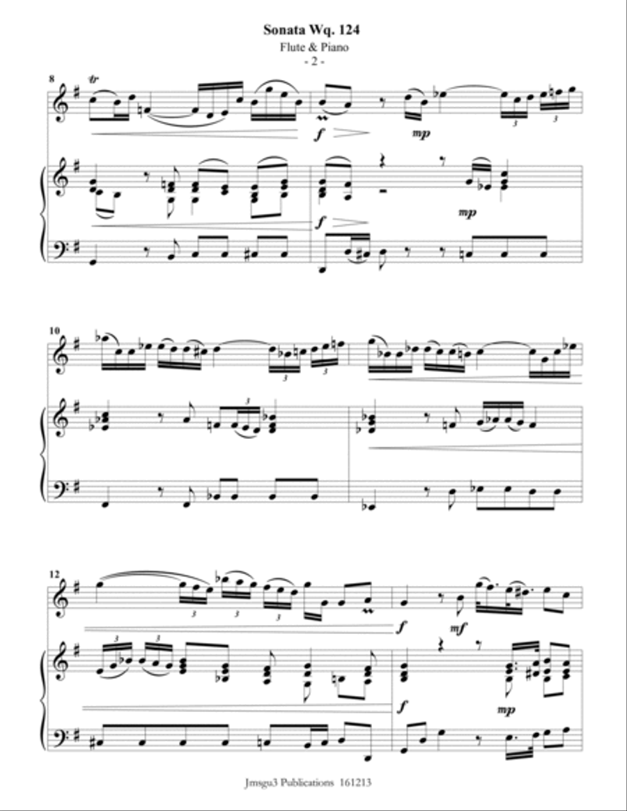 CPE BACH: Sonata in E Minor WQ124 for Flute & Piano Flute Solo scores gallery preview page 2