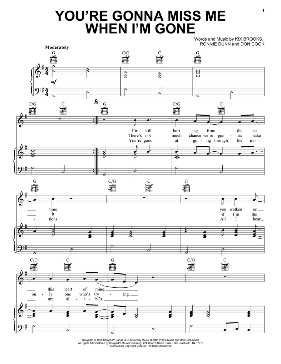 You're Gonna Miss Me When I'm Gone Piano, Vocal, Guitar scores gallery preview page 1