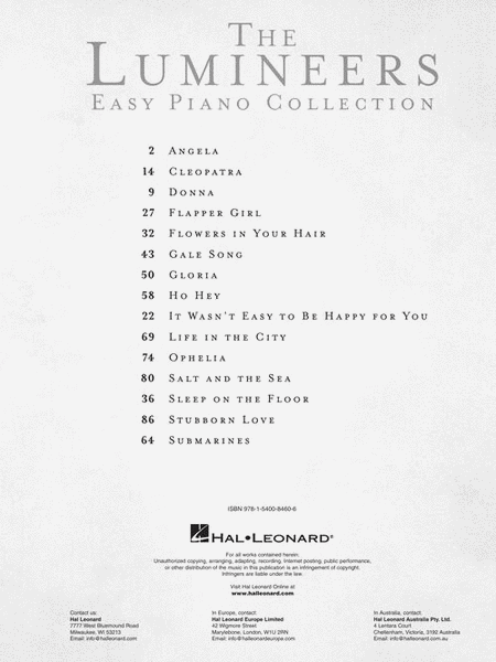 The Lumineers – Easy Piano Collection